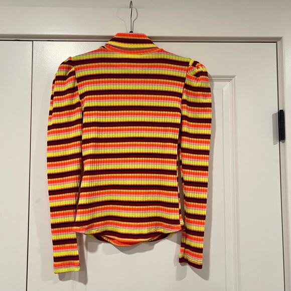 Maeve‎ by Anthropologie Women's Bright Striped Turtleneck Yellow Pink Size S - Picture 7 of 10